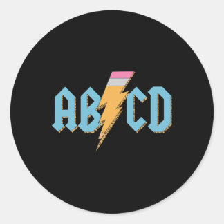 Abcd Pencil Lightning Rock'n Roll Lehrer zurück zu Runder Aufkleber