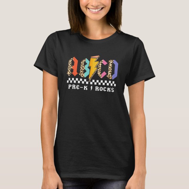 ABCD Pre-K rockt Bleistift Blitz Leopard Schüler T-Shirt (Vorderseite)