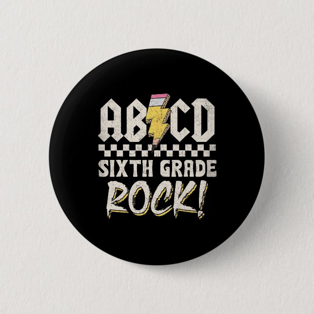 Abcd Sechste Klasse Rock Zurück zur Schule Erster  Button (Vorderseite)