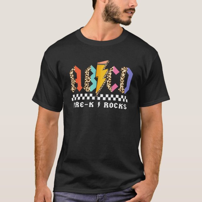 ABCD Vorschule Rocks Bleistift Blitz Leopard Schül T-Shirt (Vorderseite)