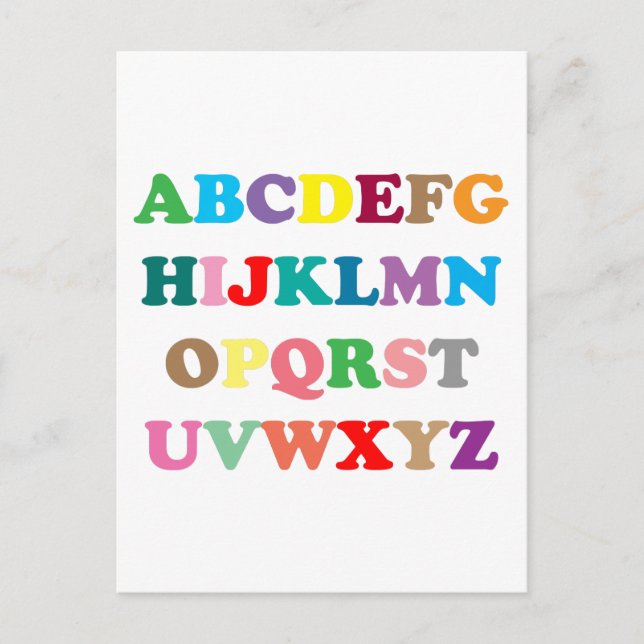 ABCs farbenfrohe Buchstaben Postkarte (Vorderseite)