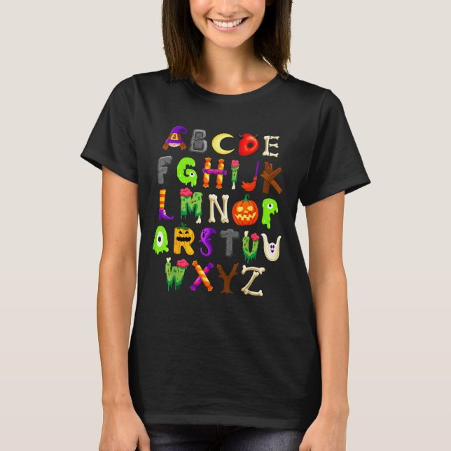 Abcs Learning Kindergarten Lehrer Lustiger Hallowe T-Shirt (Vorderseite)