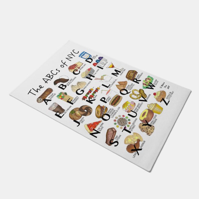 ABCs von NYC Iconic New York City Foods Alphabet Fußmatte (Schrägansicht)