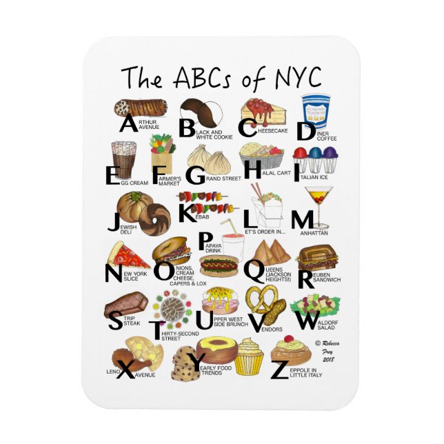 ABCs von NYC Iconic New York City Foods Alphabet Magnet (Vertikal)