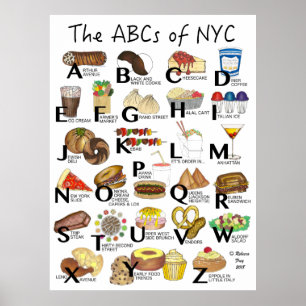 ABCs von NYC Iconic New York City Foods Alphabet Poster