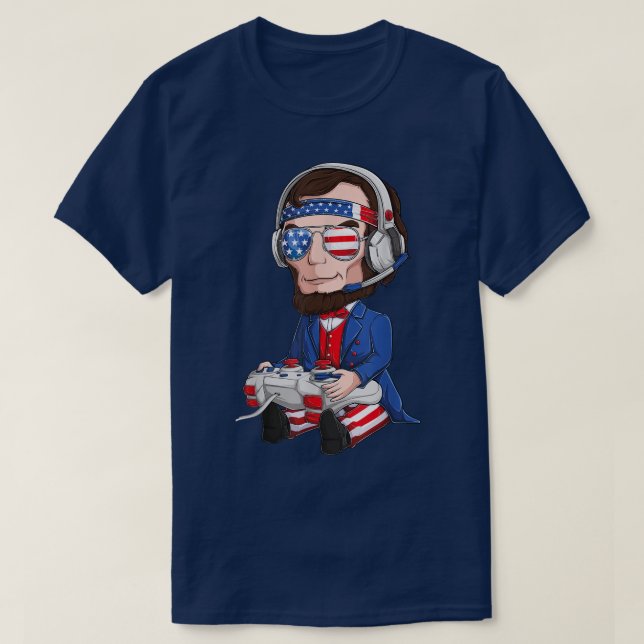 Abe Abraham Lincoln Gamer 4th July USA Flag Kid T-Shirt (Design vorne)