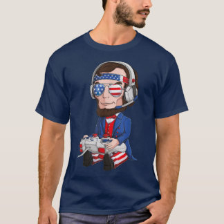 Abe Abraham Lincoln Gamer 4th July USA Flag Kid T-Shirt