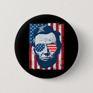 Abe Lincoln Bart Sungles Und Amerikanische Flagge Button