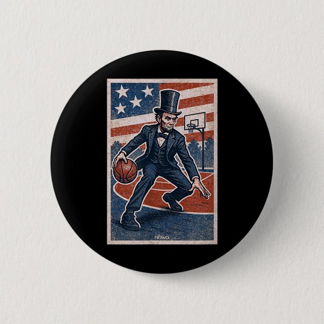 Abe Lincoln Dribbling - Amerikanischer Baseballspi Button (Vorderseite)