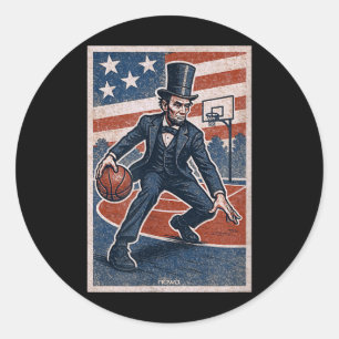 Abe Lincoln Dribbling - Amerikanischer Baseballspi Runder Aufkleber