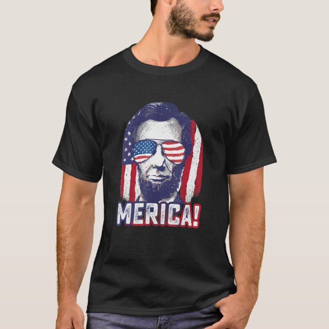 Abe Lincoln Merica 4. Juli Usa Patriotic Grap T-Shirt (Vorderseite)