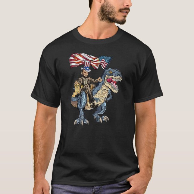 Abe Lincoln Murica T Rex Funny 4. Juli USA T-Shirt (Vorderseite)