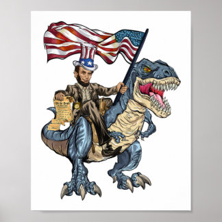Abe Lincoln Murica T- Rex Funny 4. July USA Fl Poster