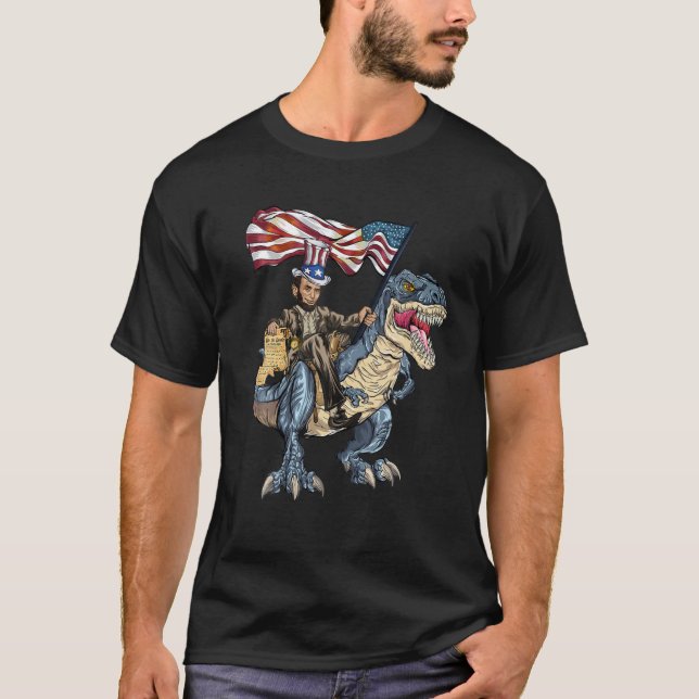 Abe Lincoln Murica T Rex Funny 4th July USA T-Shirt (Vorderseite)