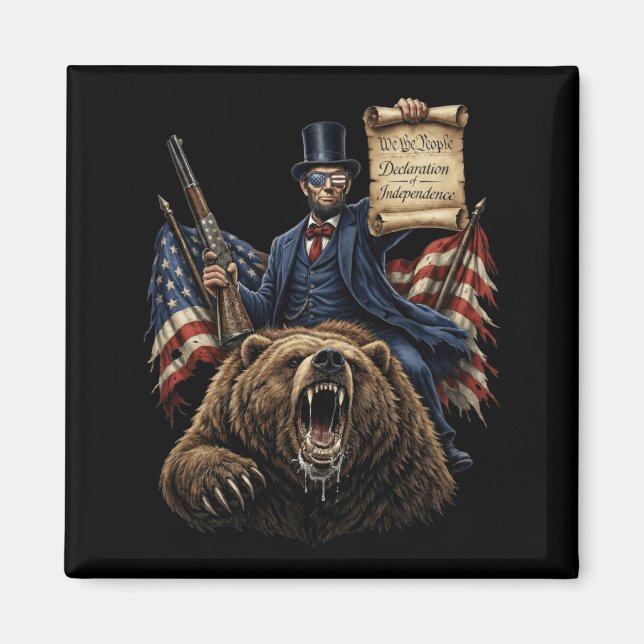 Abe Lincoln Reitbär Mit Deklaration Lustig Magnet (Vorne)