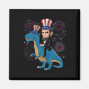 Abe Lincoln reitet auf einem Dinosaurier Lustiger Magnet