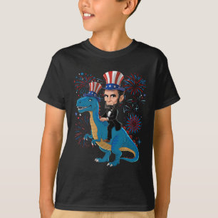 Abe Lincoln reitet auf einem Dinosaurier Lustiger  T-Shirt