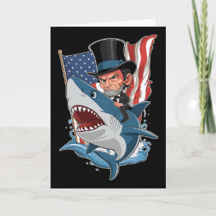 Abe Lincoln reitet auf einem Hai Toll zum 4. Juli Karte