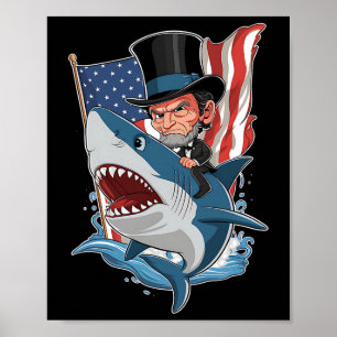 Abe Lincoln reitet auf Hai Awesome Fourth Of July Poster