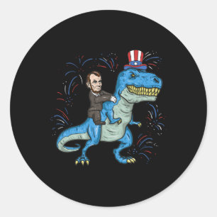 Abe Lincoln Reitet Ein Dinosaurier-Shirt T-Rex 4. Runder Aufkleber