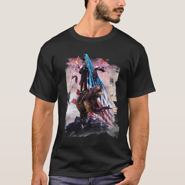 Abe Lincoln Riding Bear American Patriotic Funny T T-Shirt (Vorderseite)