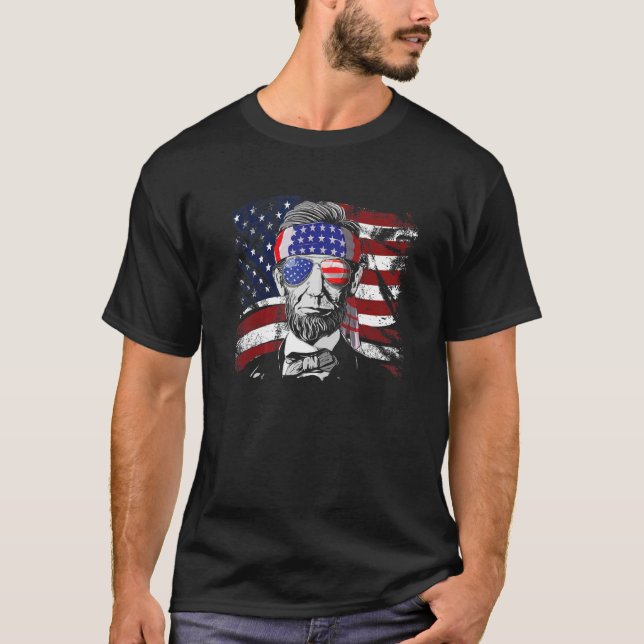 Abe Lincoln Sonnenbrille mit amerikanischer Flagge T-Shirt (Vorderseite)