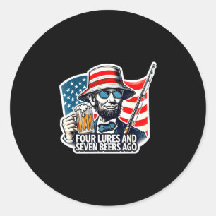 Abe Lincoln vier Köder sieben Biere her Fischen Runder Aufkleber