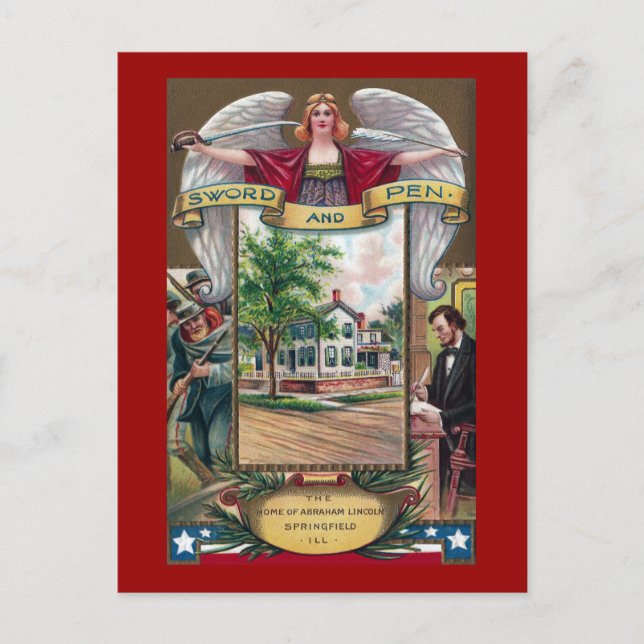 Abe Lincolns Springfield-Zuhause Vintag Postkarte (Vorderseite)