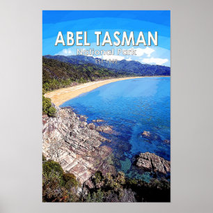 Abel Tasman Nationalpark Neuseeland Retro-Design Poster