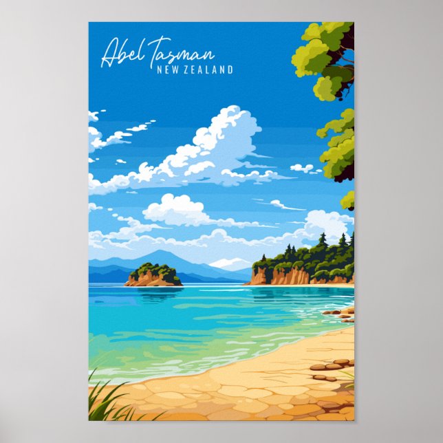 Abel Tasman Neuseeland Reise-Illustration Poster (Vorne)