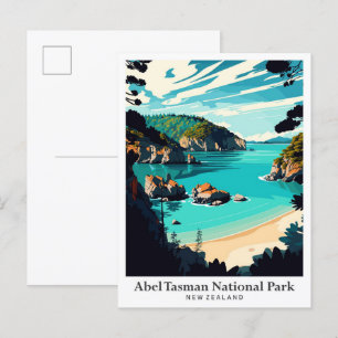 Abel Tasman Neuseeland Vintage Reiseporträt Postkarte