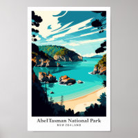 Abel Tasman New Zealand Vintage Travel Portrait
