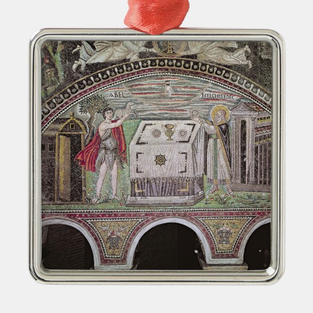 Abel und Melchisedech, die am Altar anbieten Silbernes Ornament (Vorne)