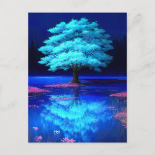 Abend am bezaubernden Blauen Baum Postkarte