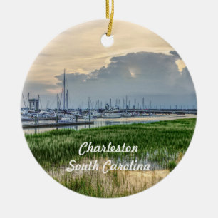 Abend am Hafen von Charleston Keramik Ornament
