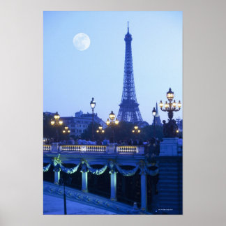 Abend Blick auf den Eiffelturm Poster