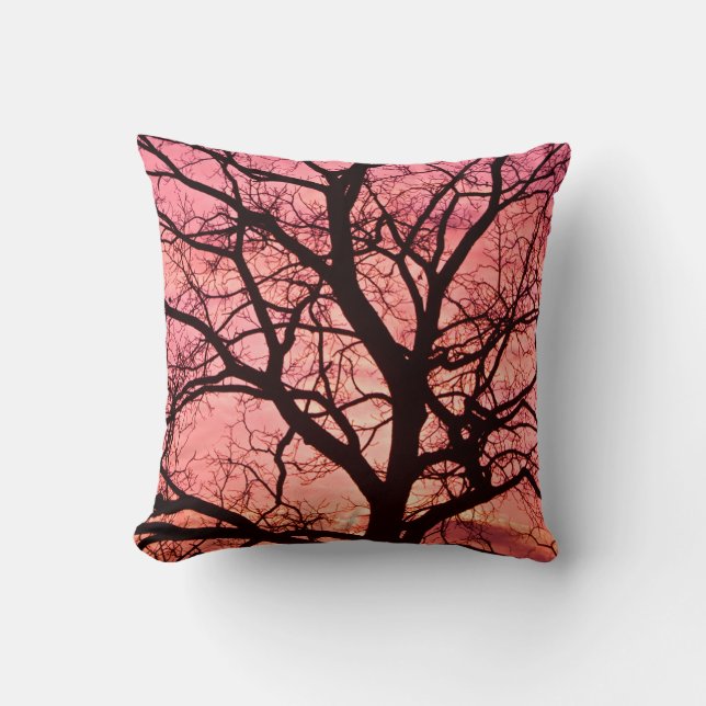 Abend Blush Tree Silhouette Kissen (Vorderseite)