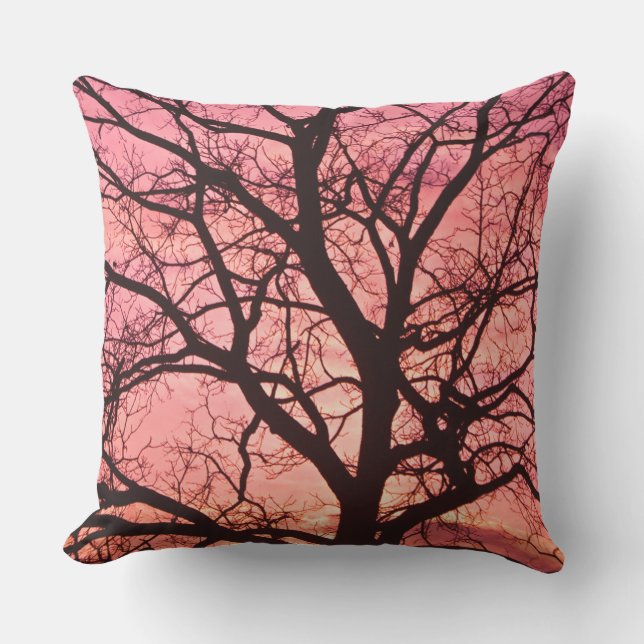 Abend Blush Tree Silhouette Kissen Für Draußen (Vorderseite)