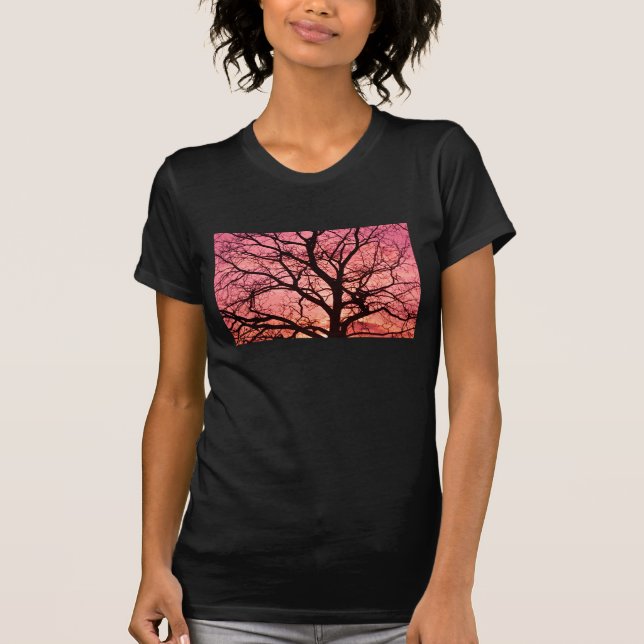 Abend Blush Tree Silhouette T-Shirt (Vorderseite)