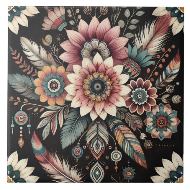 Abend Boho Blooms Fliese (Vorderseite)