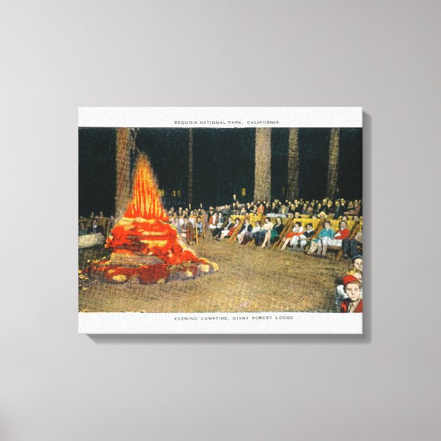 Abend Bonfire im Riesenwaldhaus Leinwanddruck (Vorderseite)