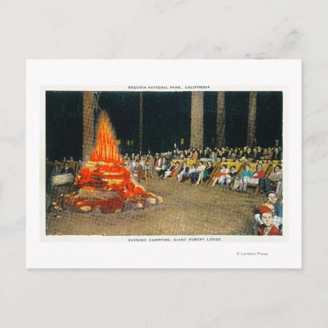 Abend Bonfire im Riesenwaldhaus Postkarte (Vorderseite)