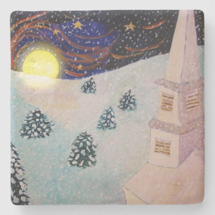 Abend Church Snowszene Steinuntersetzer