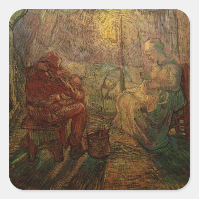Abend - Die Uhr von Vincent van Gogh Quadratischer Aufkleber (Vorderseite)