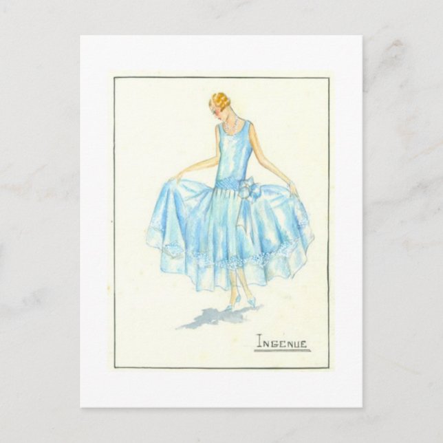 Abend Dress Sketch von Bernard et C.ie 1928 Postkarte (Vorderseite)