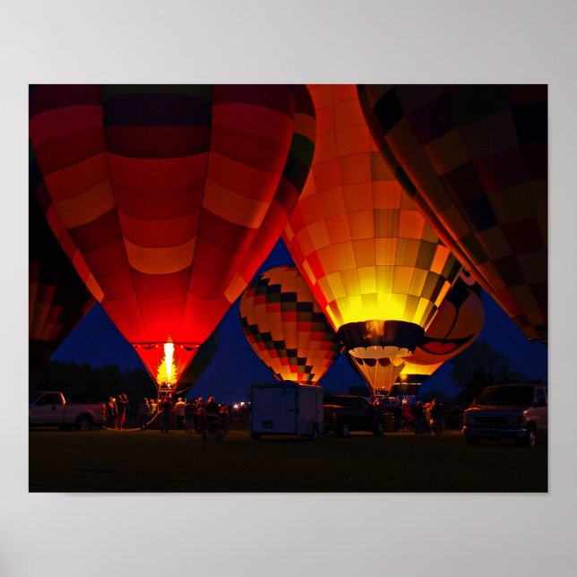 Abend Glow Hot Air Ballon Kunstposter Poster (Vorne)