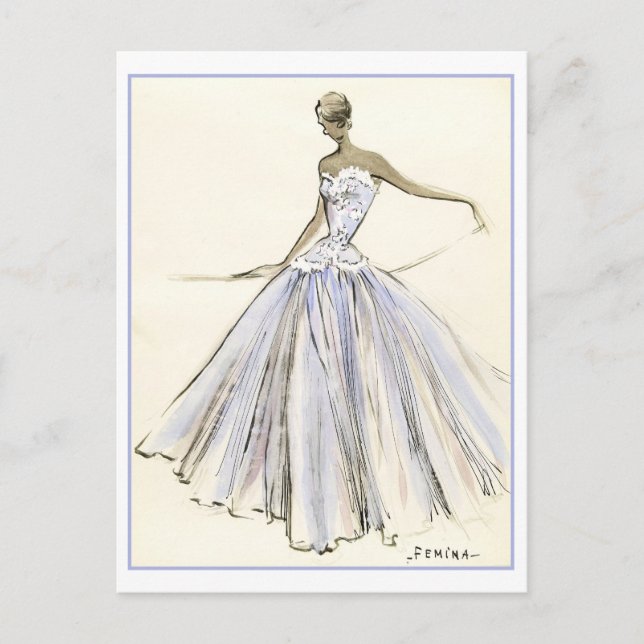 Abend Gown Fashion Design Sketch Postkarte (Vorderseite)