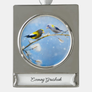 Abend Grosbeak Malerei - Niedliche Original Hunde Banner-Ornament Silber