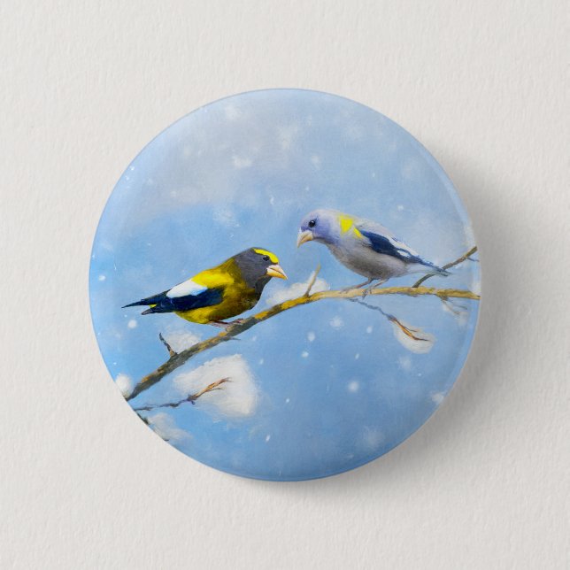Abend Grosbeak Malerei - Niedliche Original Hunde  Button (Vorderseite)