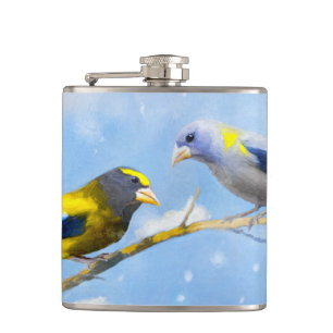 Abend Grosbeak Malerei - Niedliche Original Hunde Flachmann